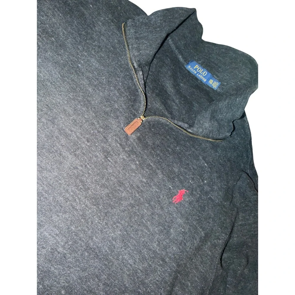 Polo Ralph Lauren Mens XXL Quarter Zip Pullover Charcoal Gray Red Pony Logo